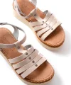 730-142 Bej Hakiki Deri Ortopedik Taban Kadın Sandalet