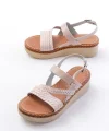 730-152 Bej Örgü Desenli Hakiki Deri Ortopedik Taban Kadın Sandalet