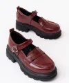 745-771 Bordo Rugan Kadın Günlük Yüksek Tabanlı Loafer Ayakkabı