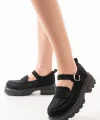 745-771 Siyah Süet Kadın Günlük Yüksek Tabanlı Loafer Ayakkabı