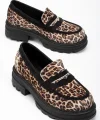 746-759 Leopar Günlük Yüksek Tabanlı Loafer Ayakkabı