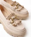 749-750 Bej Tokalı Günlük Yüksek Tabanlı Loafer Ayakkabı