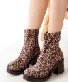 767-3012 Kahve Leopar Fermuarlı Kalın Topuklu Günlük Kadın Bot