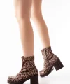 767-3012 Kahve Leopar Fermuarlı Kalın Topuklu Günlük Kadın Bot