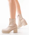 767-3012 Streç Bej Fermuarlı Kalın Topuklu Günlük Kadın Bot