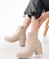 767-3020 Bej Fermuarlı Kalın Topuklu Günlük Kadın Bot