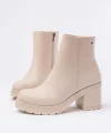 767-3020 Bej Fermuarlı Kalın Topuklu Günlük Kadın Bot
