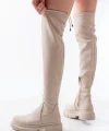 812-2194 Bej Fermuarlı Diz Üstü Bağcıklı Çorap Günlük Kadın Çizme