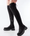 812-2194 Siyah Süet Fermuarlı Diz Üstü Bağcıklı Çorap Günlük Kadın Çizme