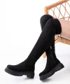812-2194 Siyah Süet Fermuarlı Diz Üstü Bağcıklı Çorap Günlük Kadın Çizme