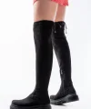812-2194 Siyah Süet Fermuarlı Diz Üstü Bağcıklı Çorap Günlük Kadın Çizme
