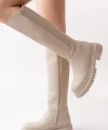 812-305 Bej Arkası Streç Fermuarlı Günlük Kadın Çizme