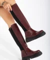 812-305 Bordo Arkası Streç Fermuarlı Günlük Kadın Çizme