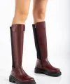 812-305 Bordo Arkası Streç Fermuarlı Günlük Kadın Çizme