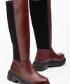 812-305 Bordo Arkası Streç Fermuarlı Günlük Kadın Çizme