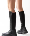 812-305 Siyah Arkası Streç Fermuarlı Günlük Kadın Çizme