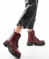 812-356 Bordo Bağcıklı Fermuarlı Günlük Kadın Bot