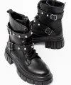 842-03 Siyah Bağcıklı Kalın Tabanlı Bağcıklı Fermuarlı Günlük Kadın Bot