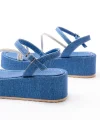 861-1017 Mavi Kot Taşlı Dolgu Topuklu Kadın Sandalet