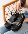 861-1100 Siyah Günlük Gümüş Taşlı Dolgu Kadın Sandalet