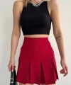 Altı geniş pileli etek bordo s24729
