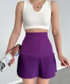 Altı pliseli mini etek Mor s24705