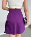 Altı pliseli mini etek Mor s24705
