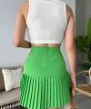 Altı pliseli mini etek yeşil s24705