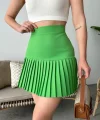 Altı pliseli mini etek yeşil s24705