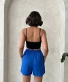 Armalı keten şort saks mavisi s251003