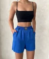 Armalı keten şort saks mavisi s251003