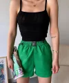 Armalı keten şort yeşil s251003