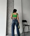 Baggy süper taş bıyık yıkama kahve tint jeans pantolon d2007