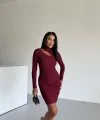 Boğazlı gögüs dekolteli elbise bordo f2333