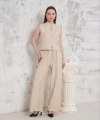Broşlu yelek pantolon takım bej s255821