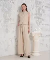 Broşlu yelek pantolon takım bej s255821