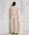 Broşlu yelek pantolon takım bej s255821