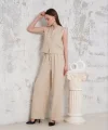 Broşlu yelek pantolon takım bej s255821