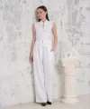 Broşlu yelek pantolon takım beyaz s255821