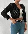 Büyük düğmeli delikli hırka siyah