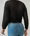 Büyük düğmeli delikli hırka siyah