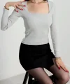 Çerçeve yaka kaşkorse bluz gri