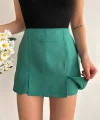 Çift yırtmaçlı atlas şort etek yeşil s240364