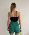 Çift yırtmaçlı atlas şort etek yeşil s240364