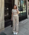 Crop pantolon biyeli takım bej