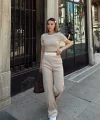 Crop pantolon biyeli takım bej