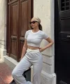 Crop pantolon biyeli takım gri