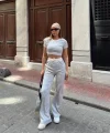 Crop pantolon biyeli takım gri