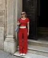 Crop pantolon biyeli takım kırmızı