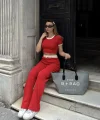 Crop pantolon biyeli takım kırmızı